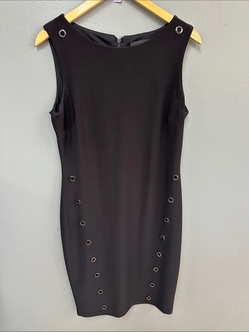 Frank Lyman Design Black Eyelet-Trim Sleeveless Sheath Dress